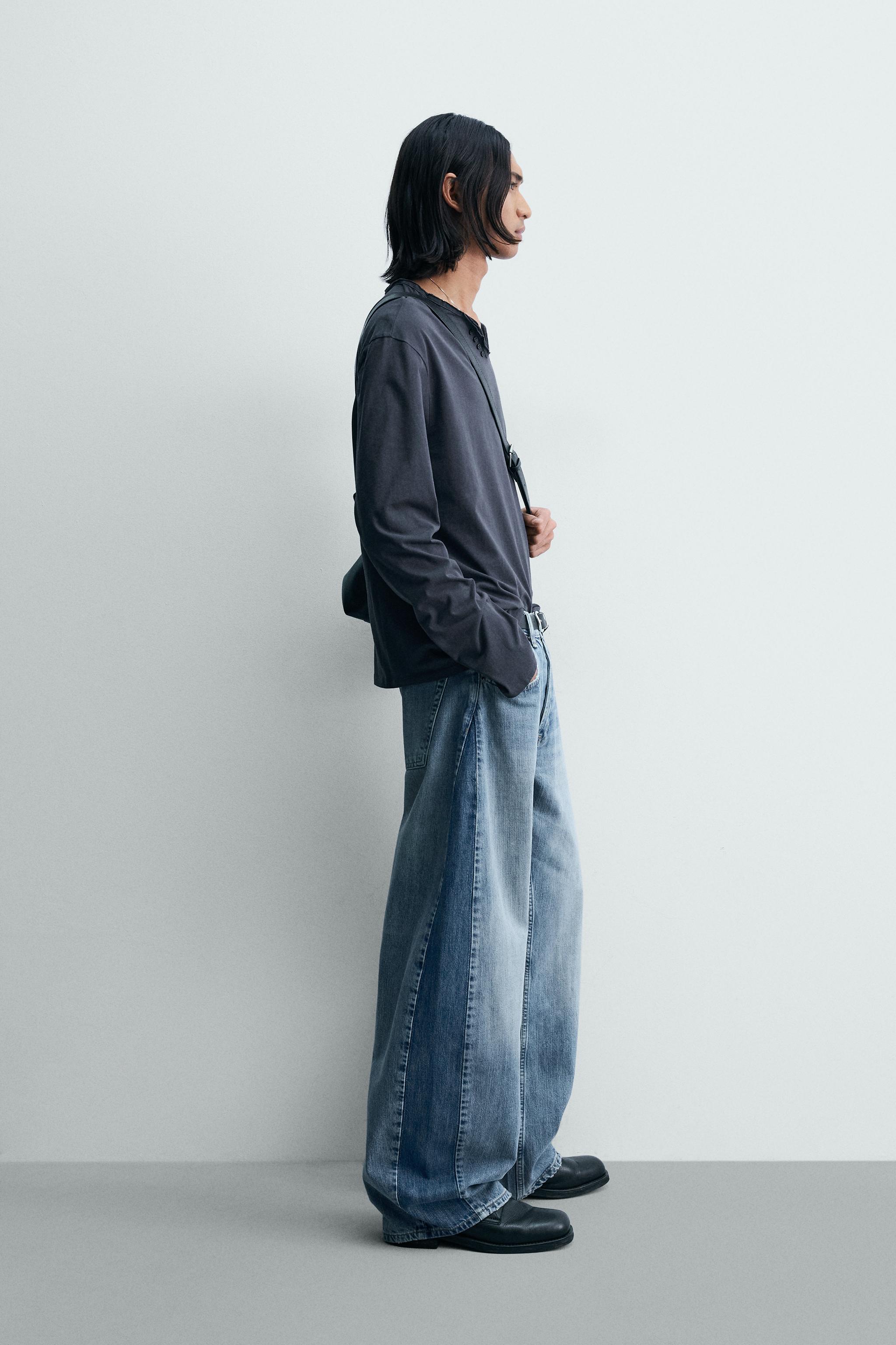 LOOSE BALLOON FIT JEANS WITH CONTRASTING BANDS